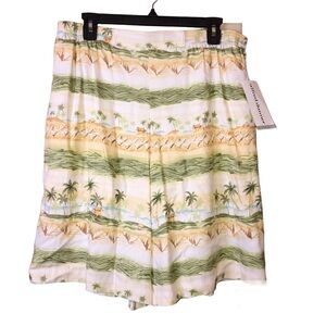 Alfred Dunner Hawaiian Palm Tree‎ Pull On Shorts Green Tan 14